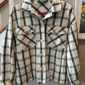 Zara Green and Black Plaid Oversized  Shirt